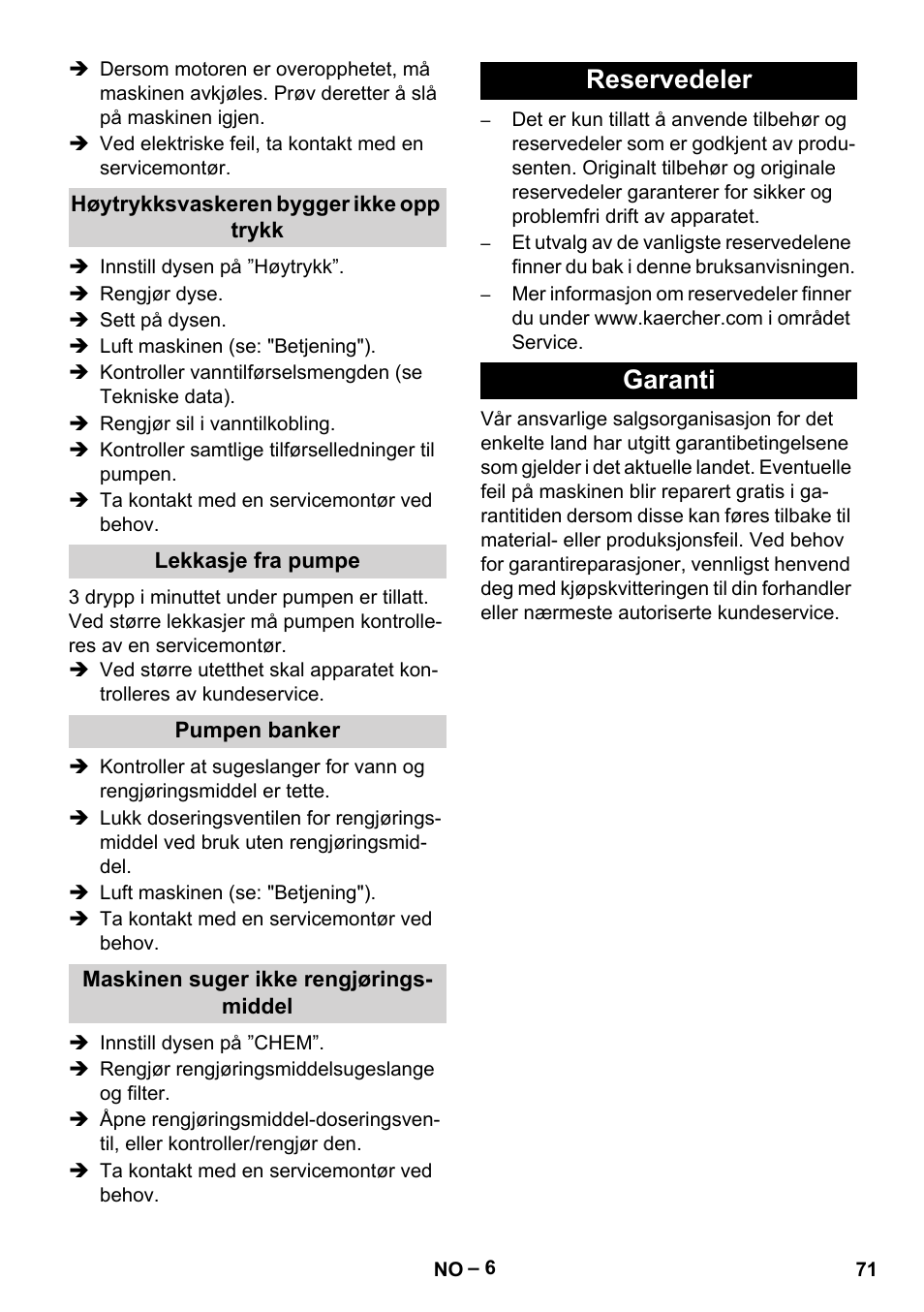 Reservedeler garanti | Karcher HD 715 User Manual | Page 71 / 222