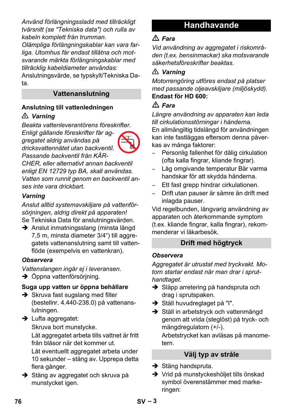 Handhavande | Karcher HD 715 User Manual | Page 76 / 222