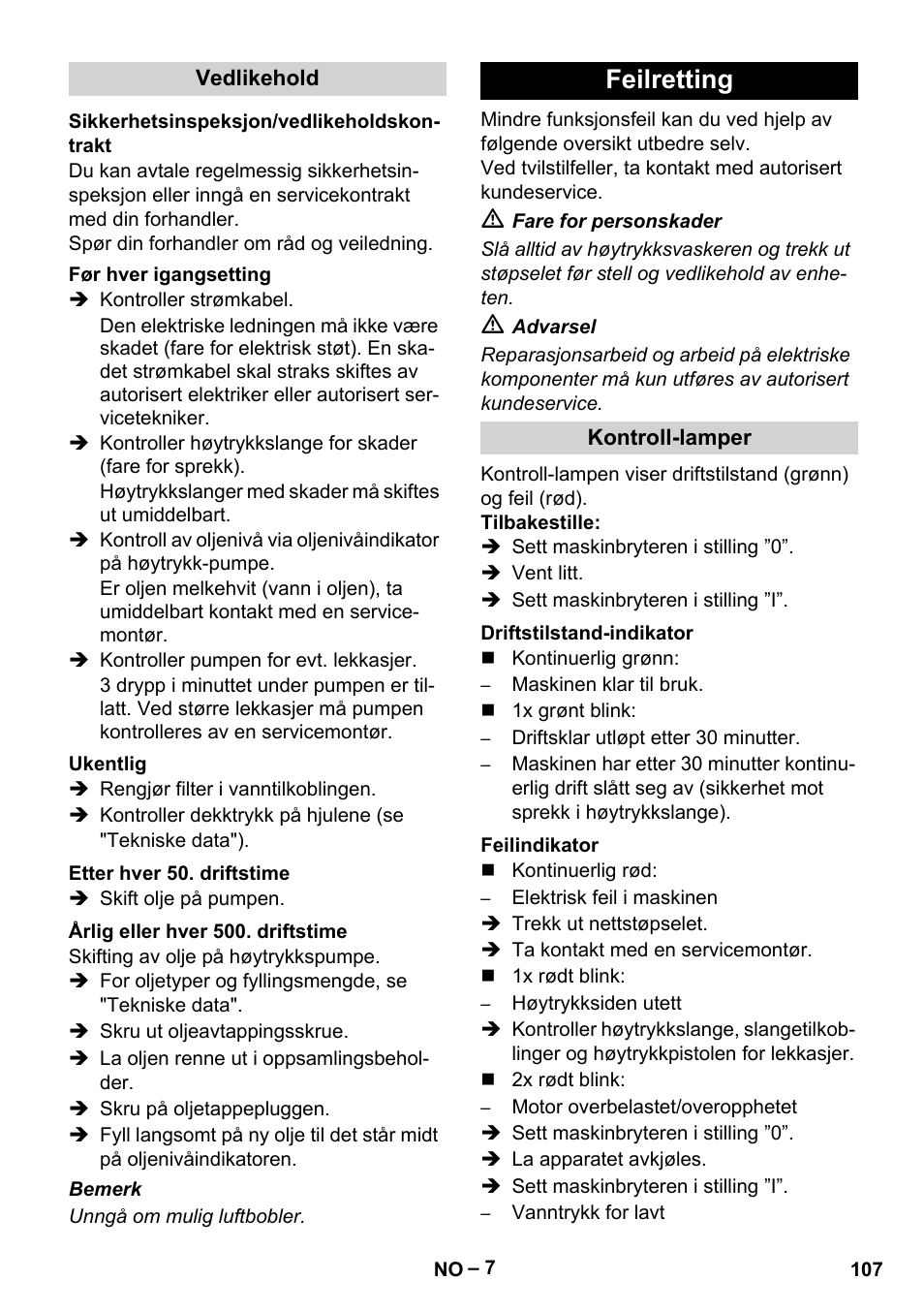 Feilretting | Karcher HD 9-50-4 User Manual | Page 107 / 340