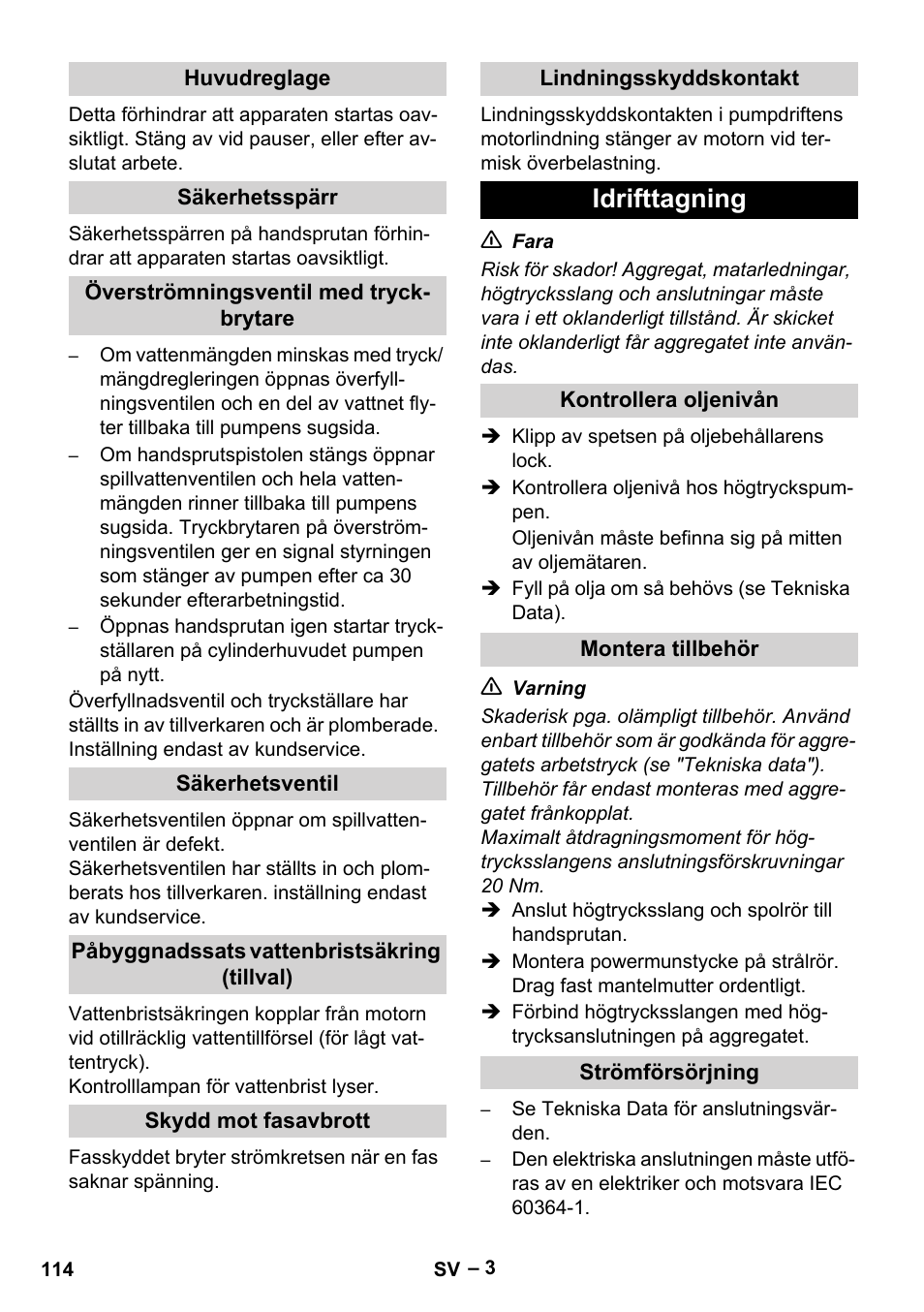 Idrifttagning | Karcher HD 9-50-4 User Manual | Page 114 / 340