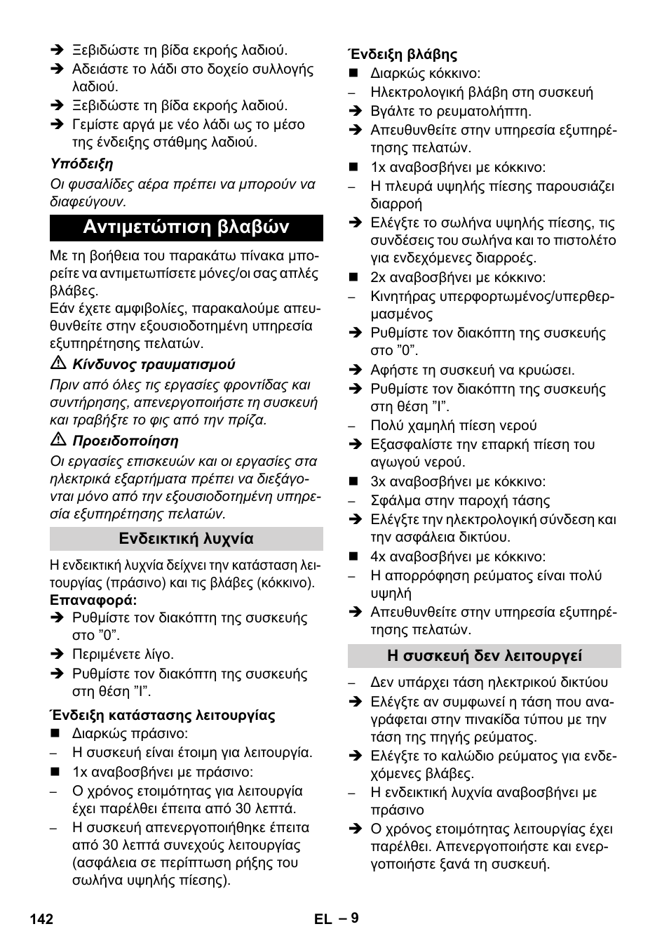 Αντιμετώπιση βλαβών | Karcher HD 9-50-4 User Manual | Page 142 / 340