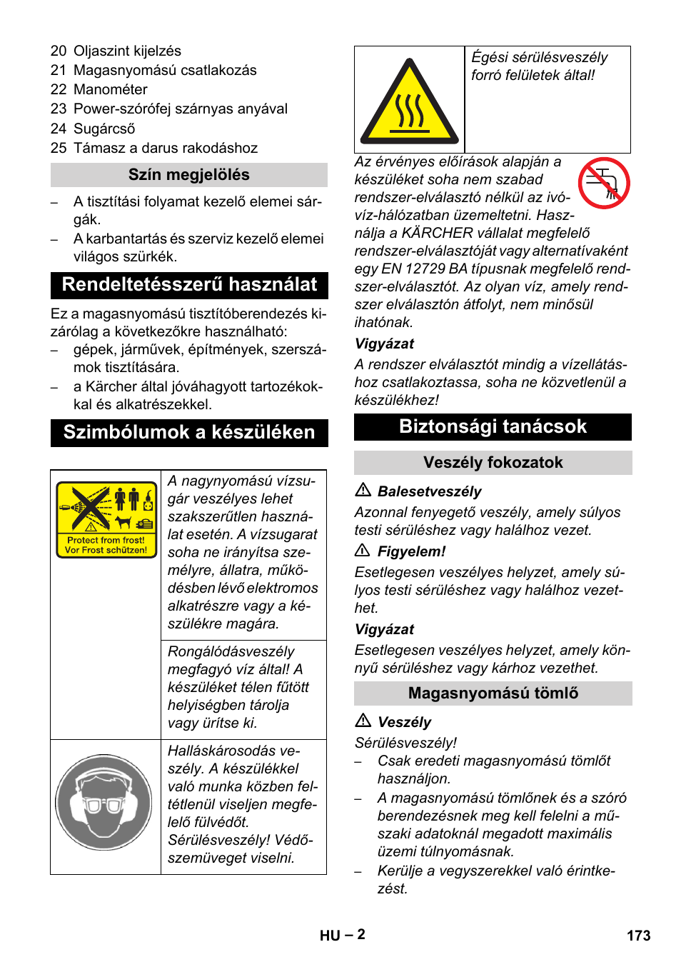 Biztonsági tanácsok | Karcher HD 9-50-4 User Manual | Page 173 / 340