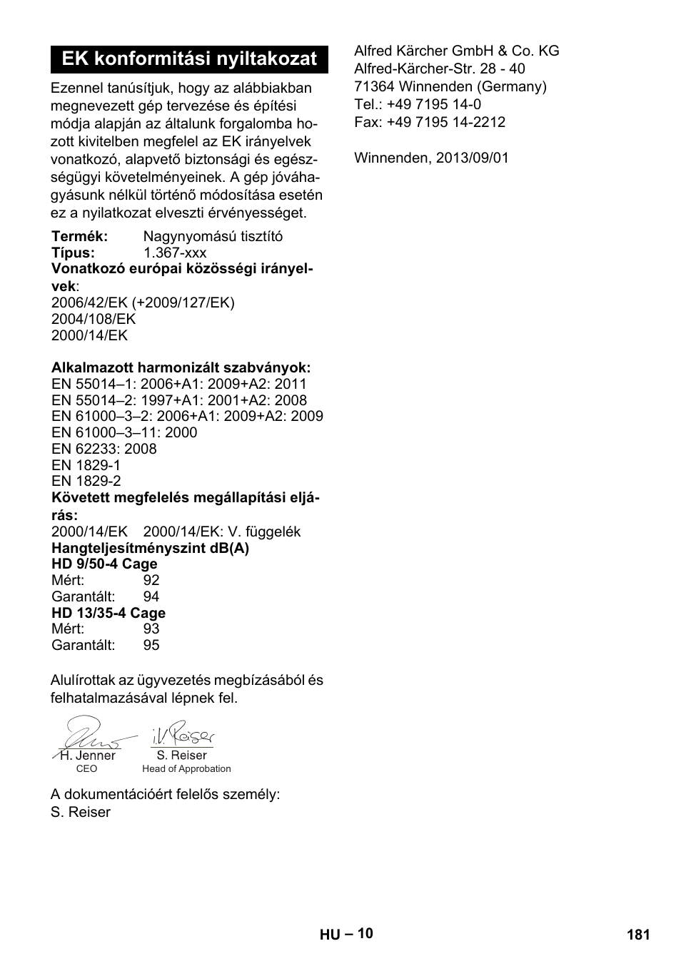 Ek konformitási nyiltakozat | Karcher HD 9-50-4 User Manual | Page 181 / 340