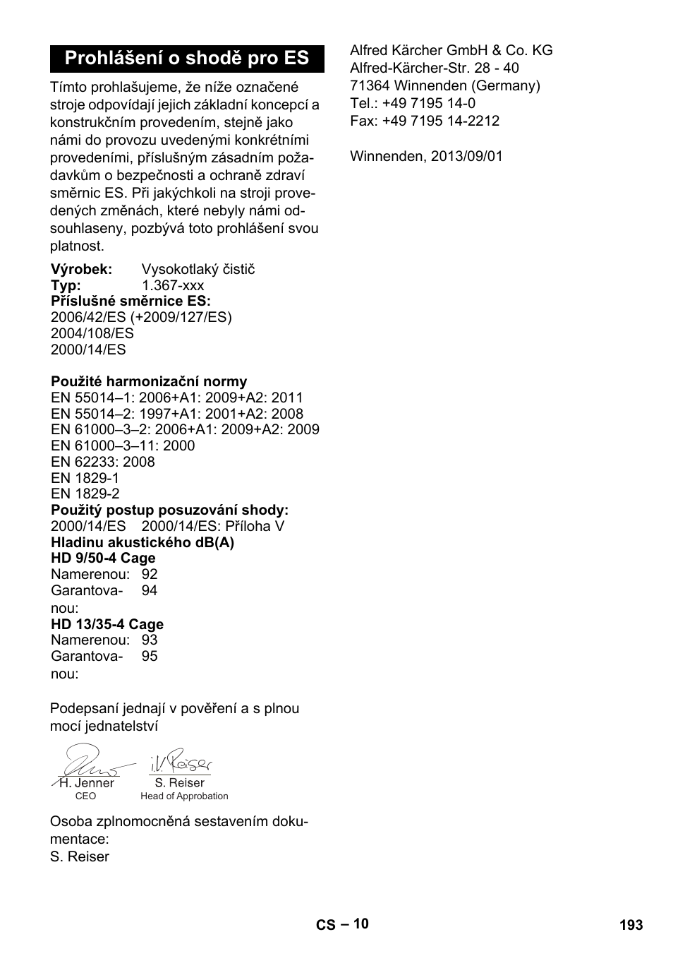 Prohlášení o shodě pro es | Karcher HD 9-50-4 User Manual | Page 193 / 340