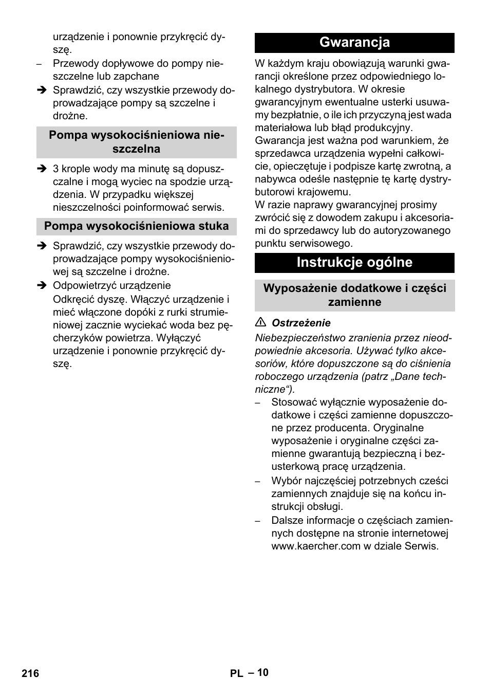 Gwarancja instrukcje ogólne | Karcher HD 9-50-4 User Manual | Page 216 / 340