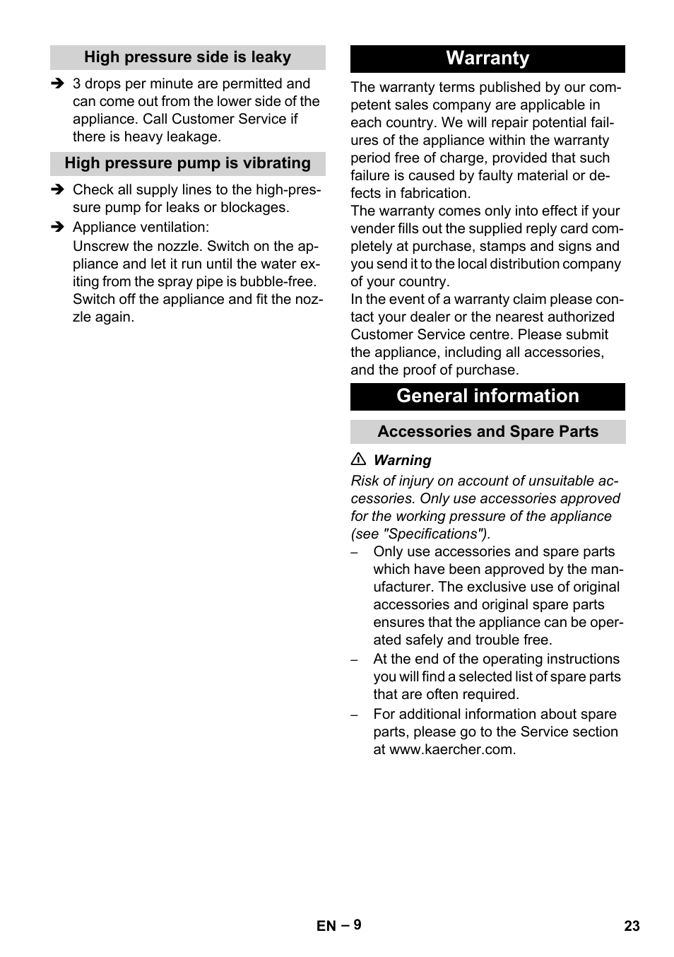 Warranty general information | Karcher HD 9-50-4 User Manual | Page 23 / 340