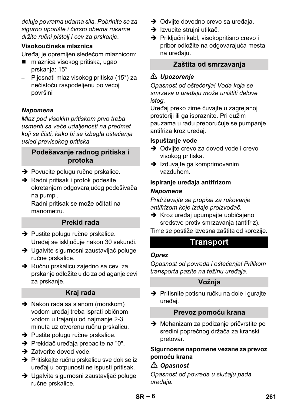 Transport | Karcher HD 9-50-4 User Manual | Page 261 / 340