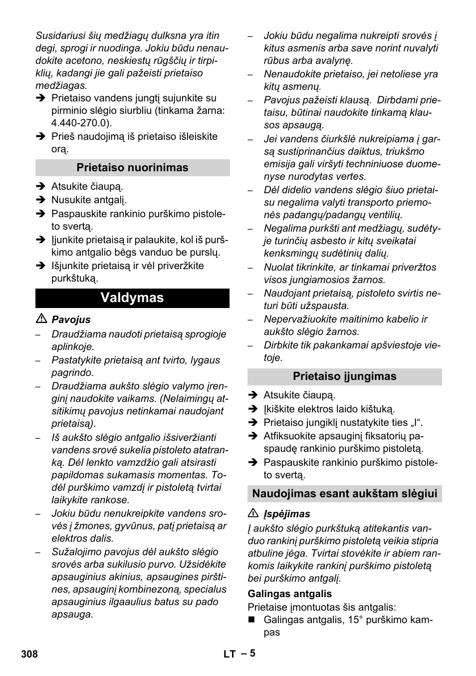 Valdymas | Karcher HD 9-50-4 User Manual | Page 308 / 340