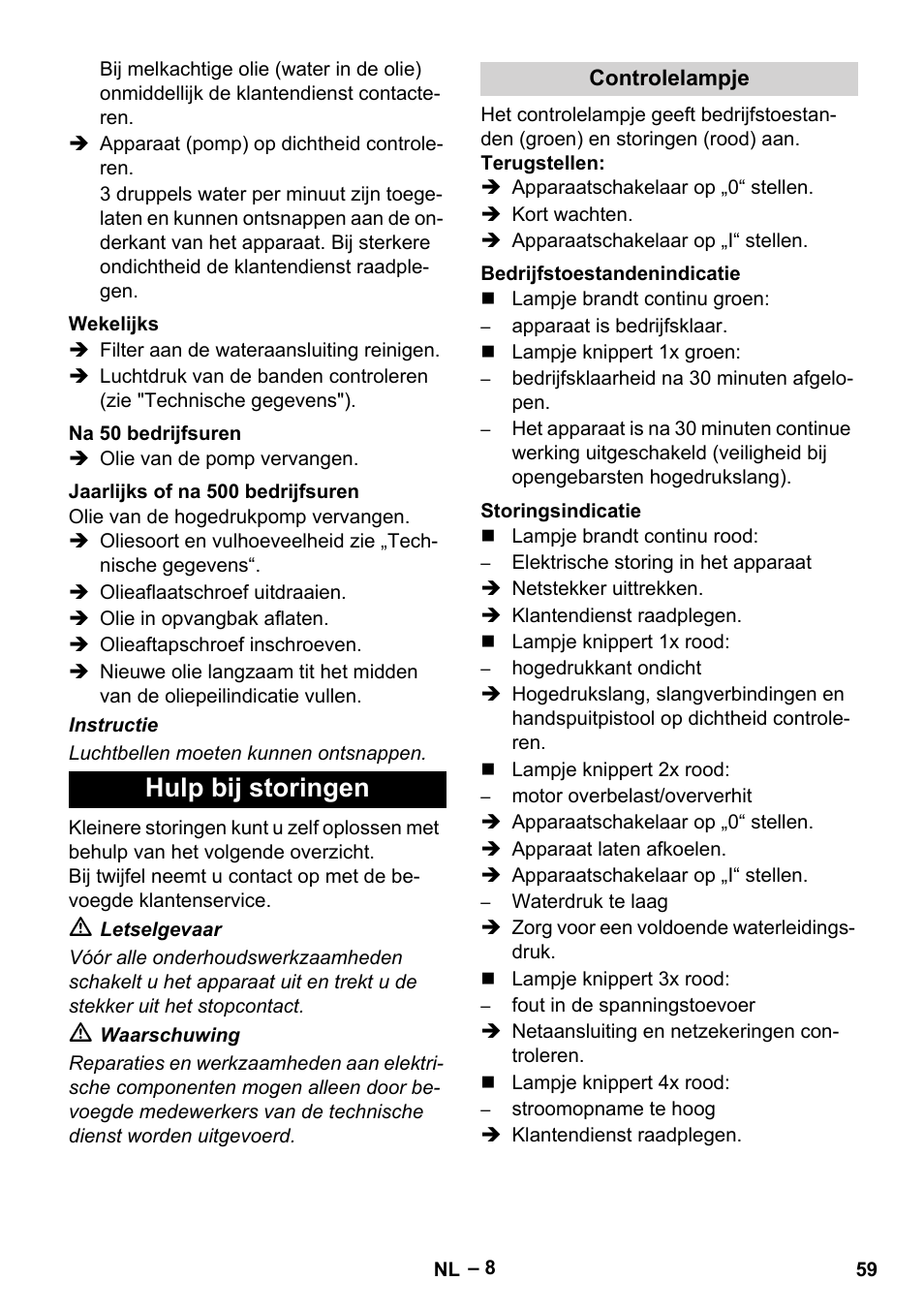 Hulp bij storingen | Karcher HD 9-50-4 User Manual | Page 59 / 340