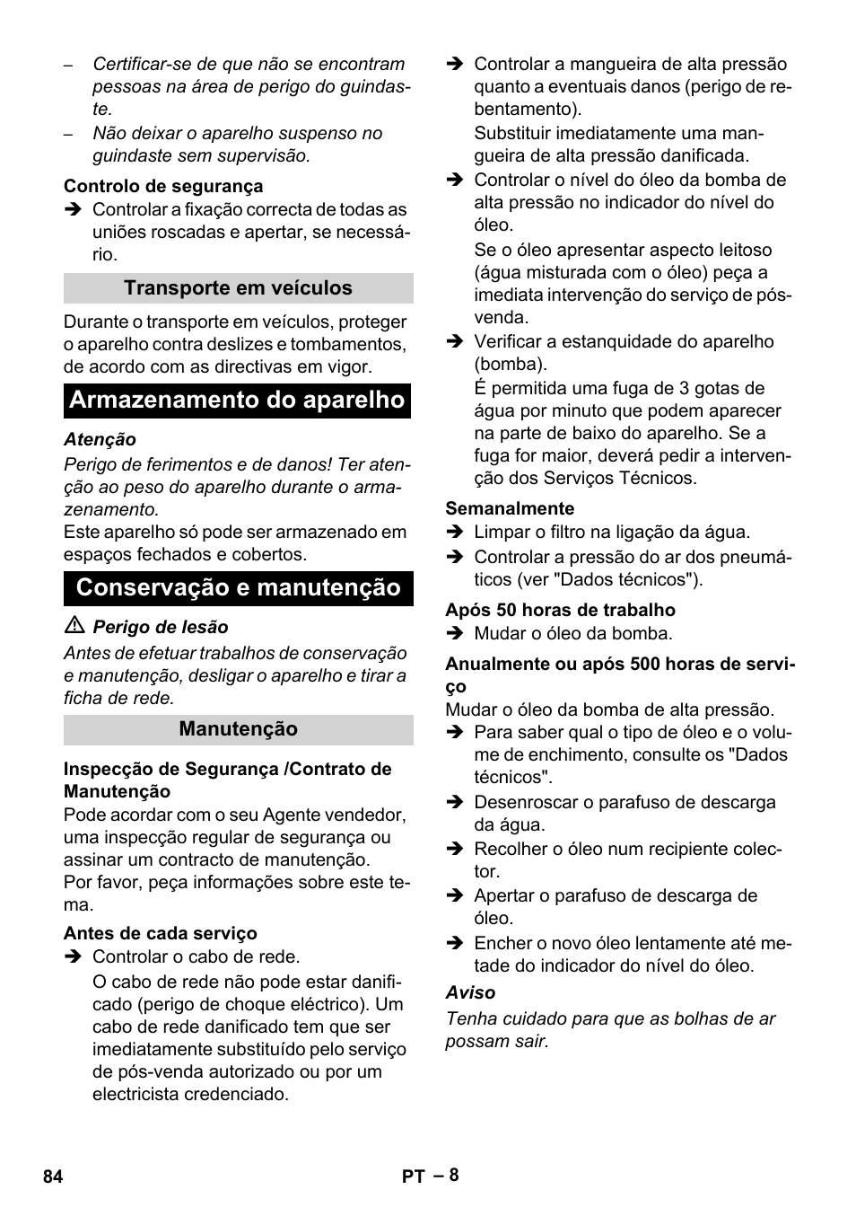 Armazenamento do aparelho conservação e manutenção | Karcher HD 9-50-4 User Manual | Page 84 / 340
