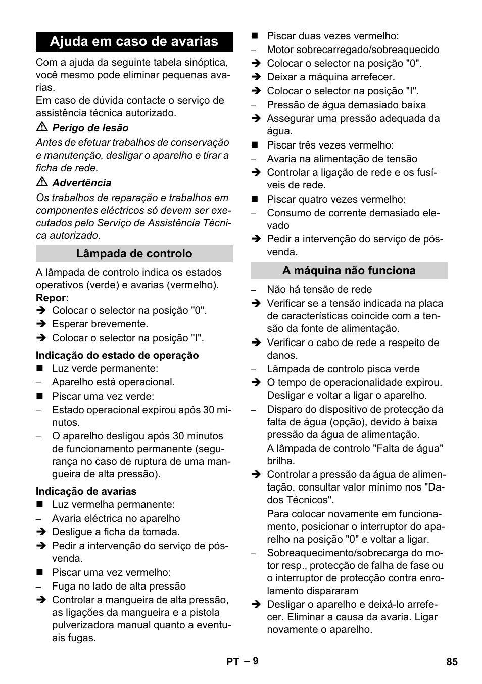 Ajuda em caso de avarias | Karcher HD 9-50-4 User Manual | Page 85 / 340
