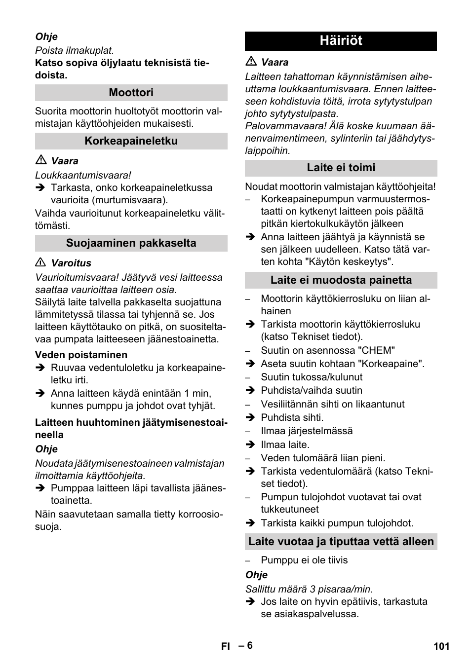 Häiriöt | Karcher HD 801 B User Manual | Page 101 / 254