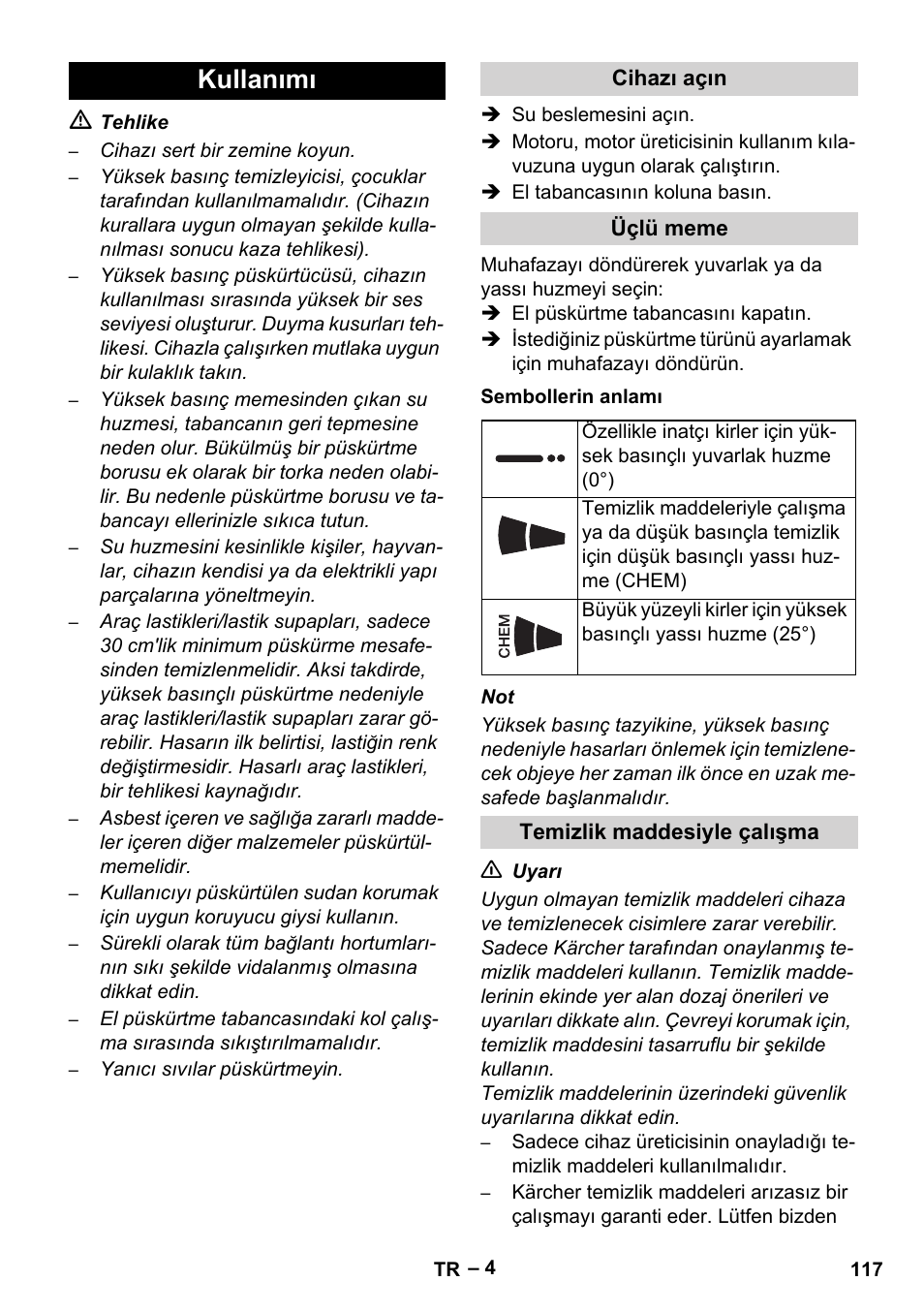 Kullanımı | Karcher HD 801 B User Manual | Page 117 / 254