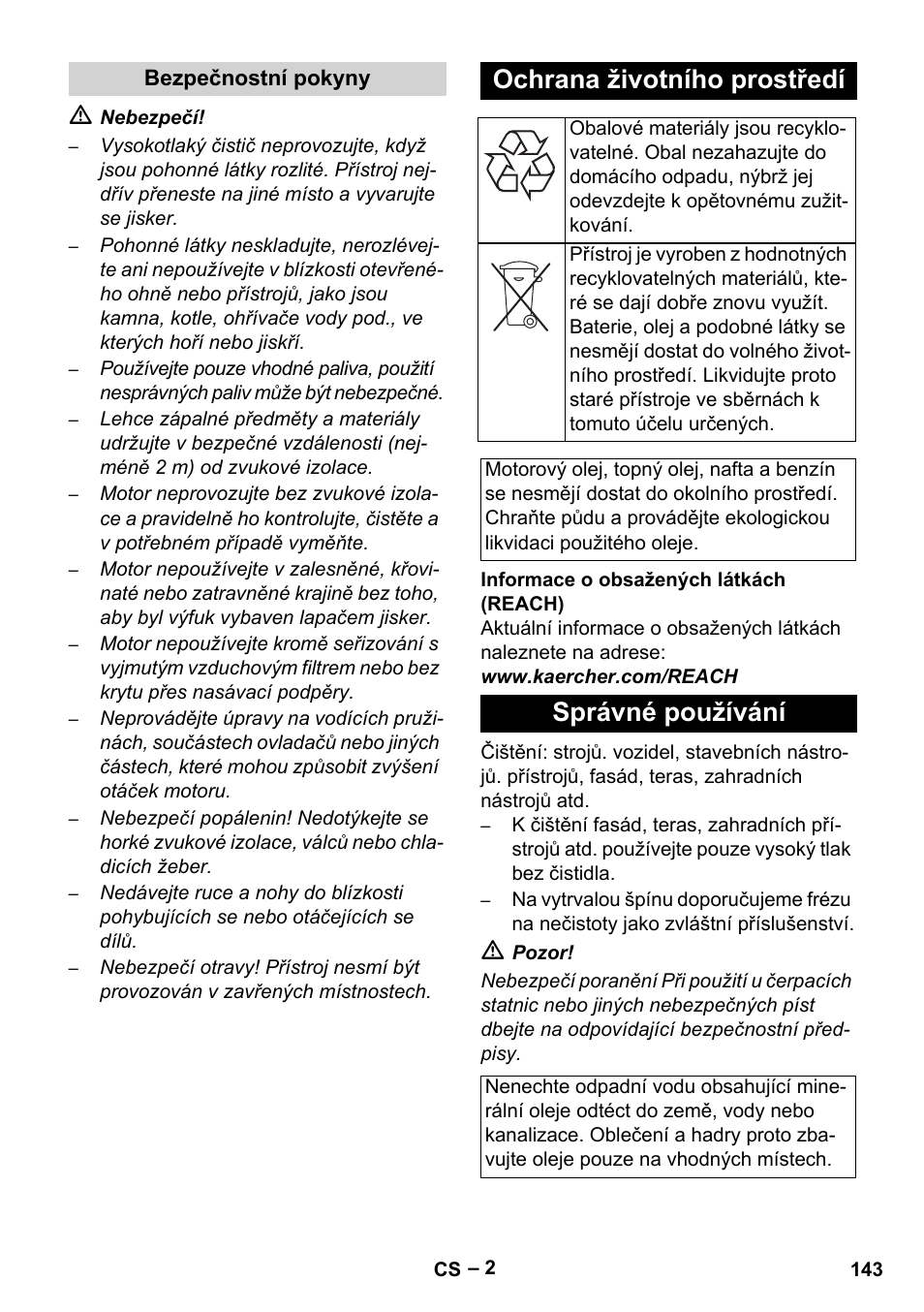 Ochrana životního prostředí, Správné používání | Karcher HD 801 B User Manual | Page 143 / 254