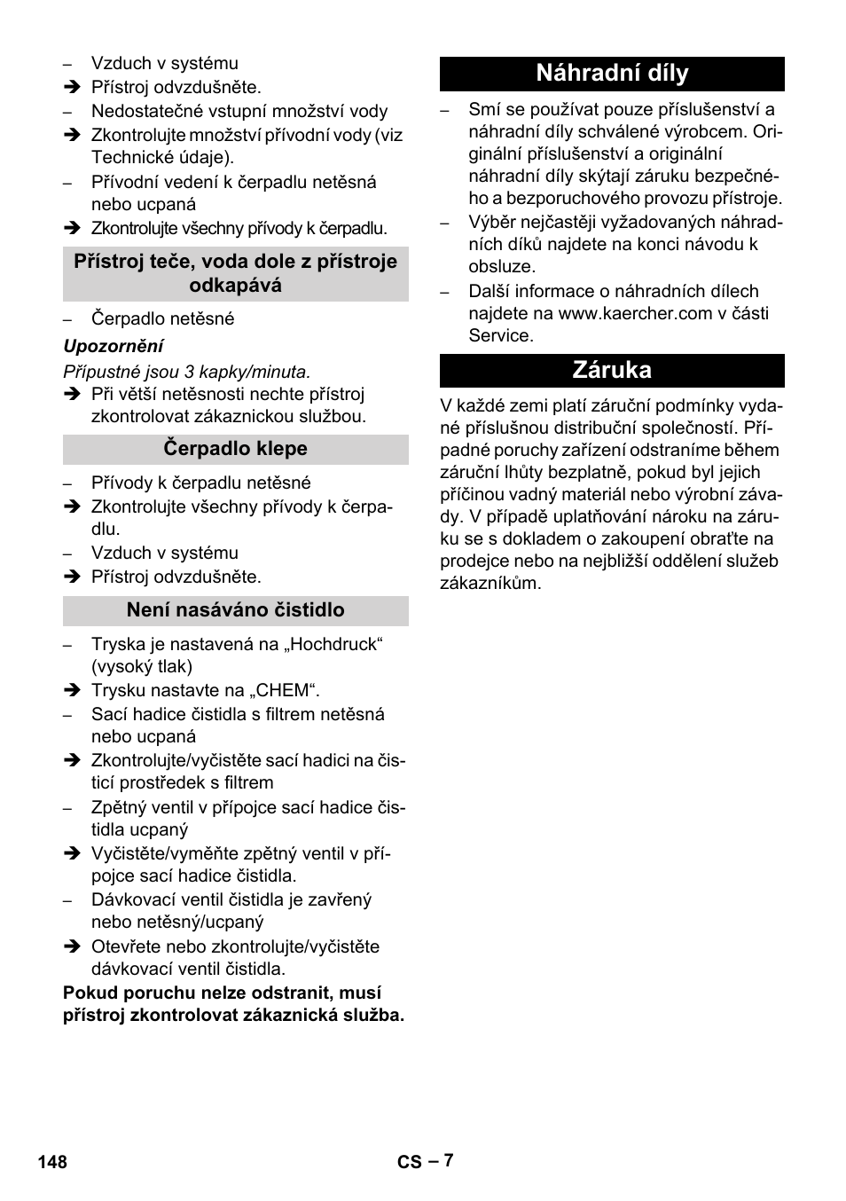 Náhradní díly záruka | Karcher HD 801 B User Manual | Page 148 / 254