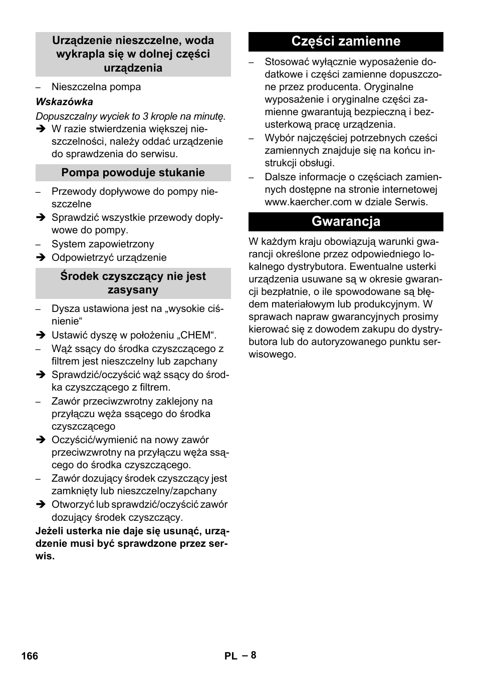 Części zamienne gwarancja | Karcher HD 801 B User Manual | Page 166 / 254
