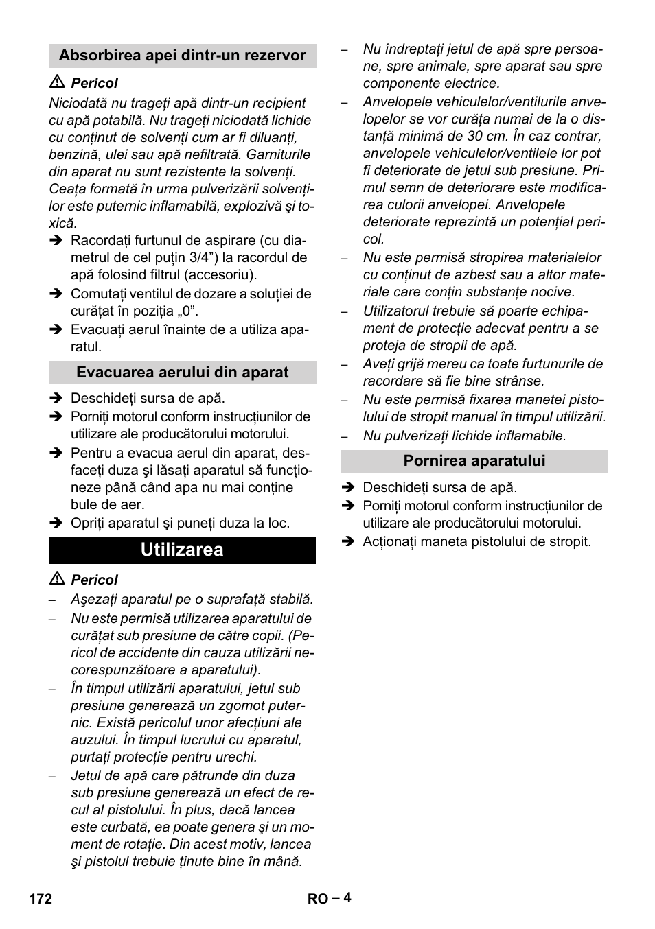 Utilizarea | Karcher HD 801 B User Manual | Page 172 / 254