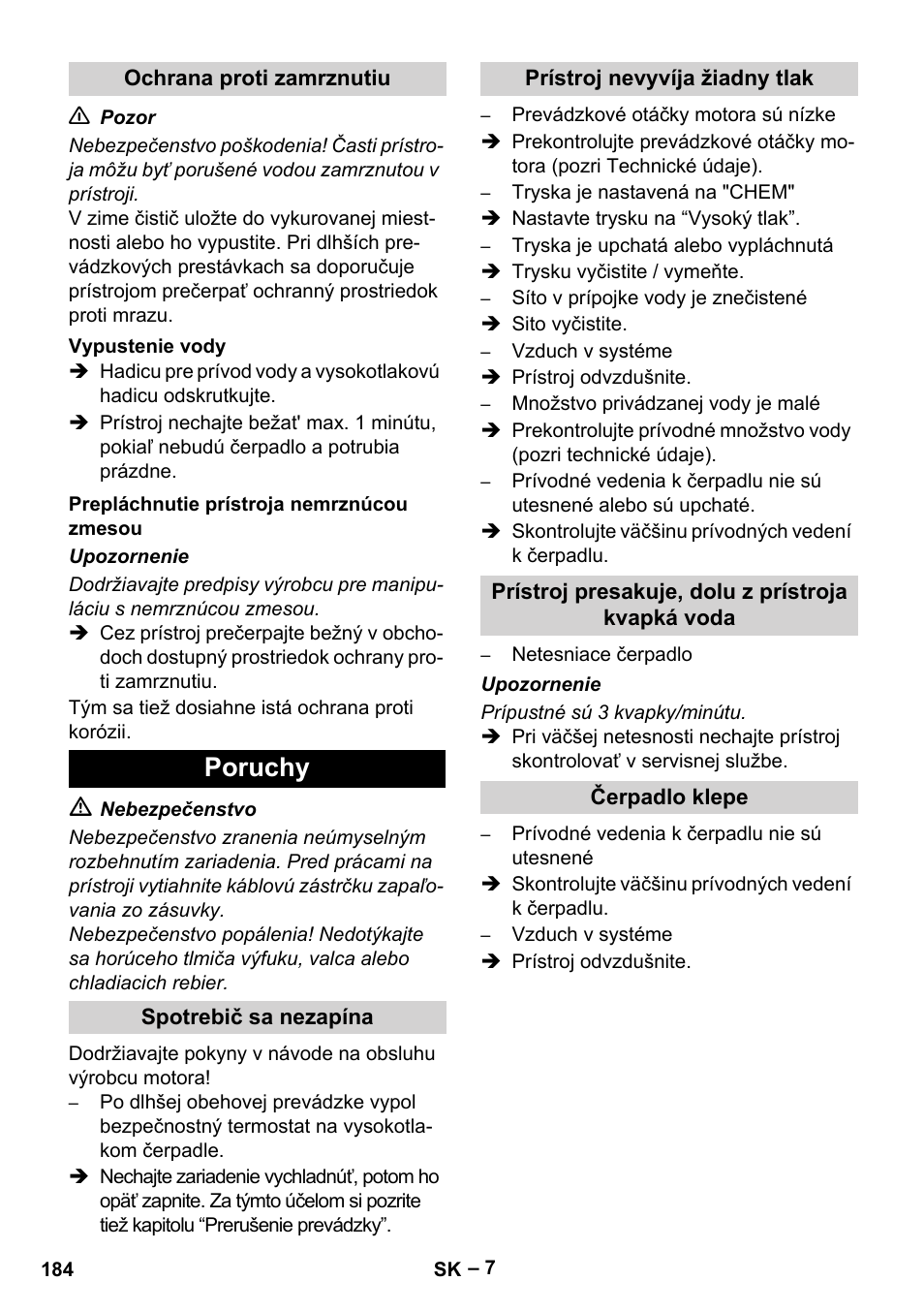 Poruchy | Karcher HD 801 B User Manual | Page 184 / 254