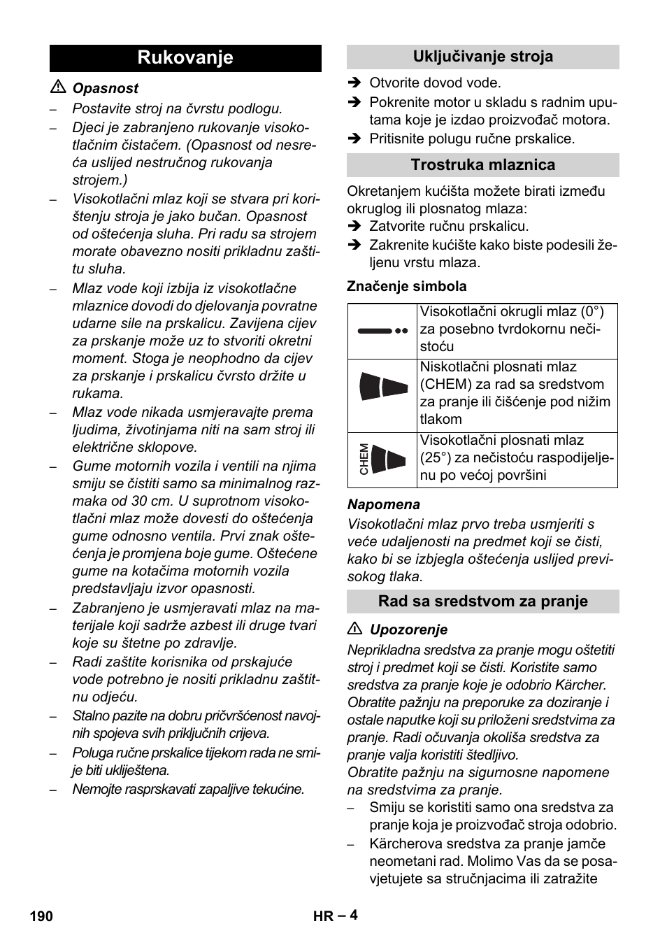 Rukovanje | Karcher HD 801 B User Manual | Page 190 / 254