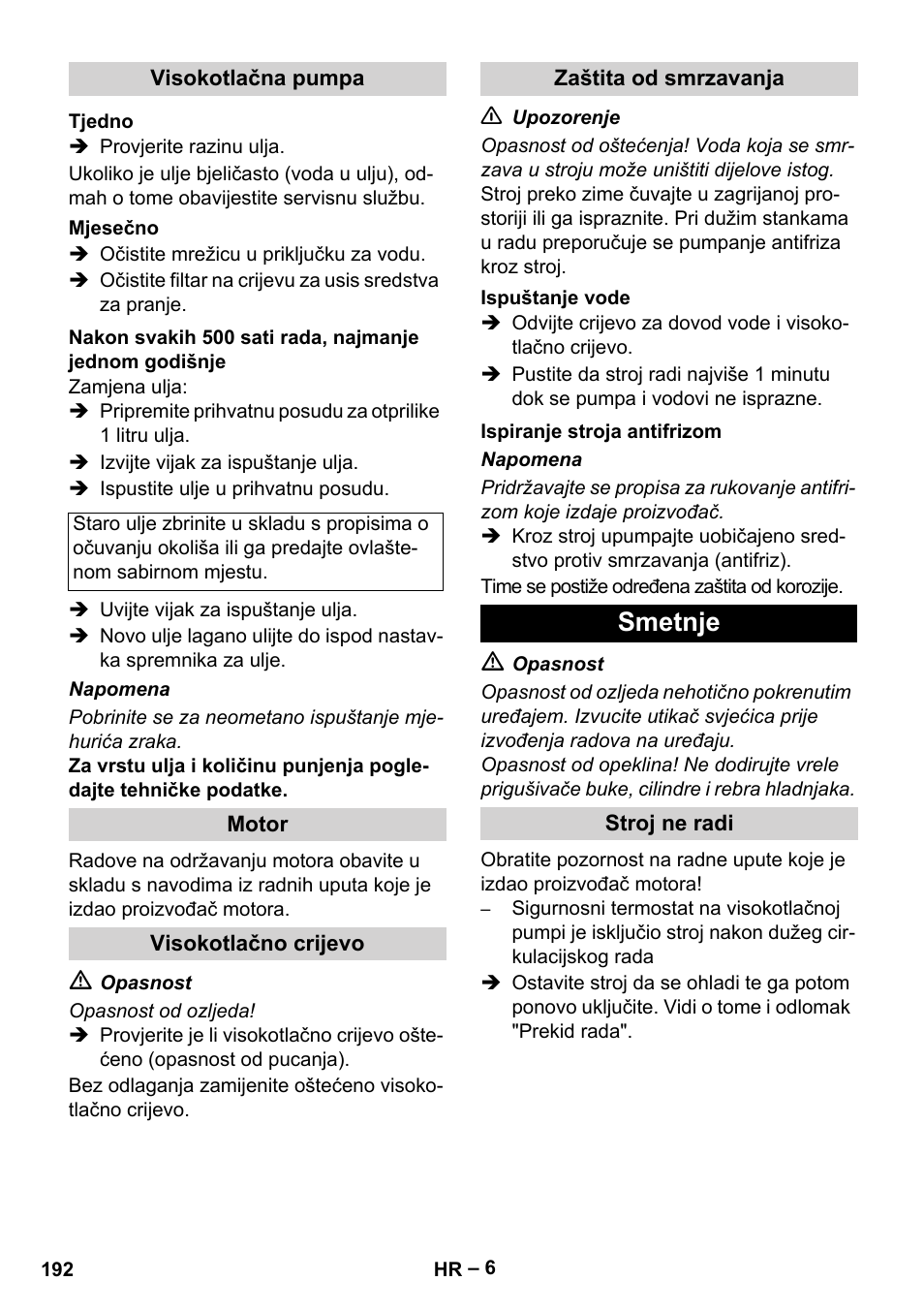 Smetnje | Karcher HD 801 B User Manual | Page 192 / 254