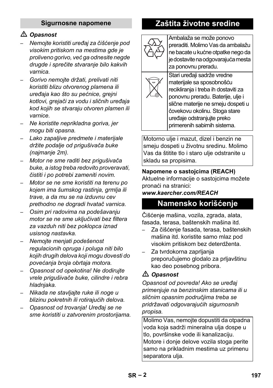 Zaštita životne sredine, Namensko korišćenje | Karcher HD 801 B User Manual | Page 197 / 254
