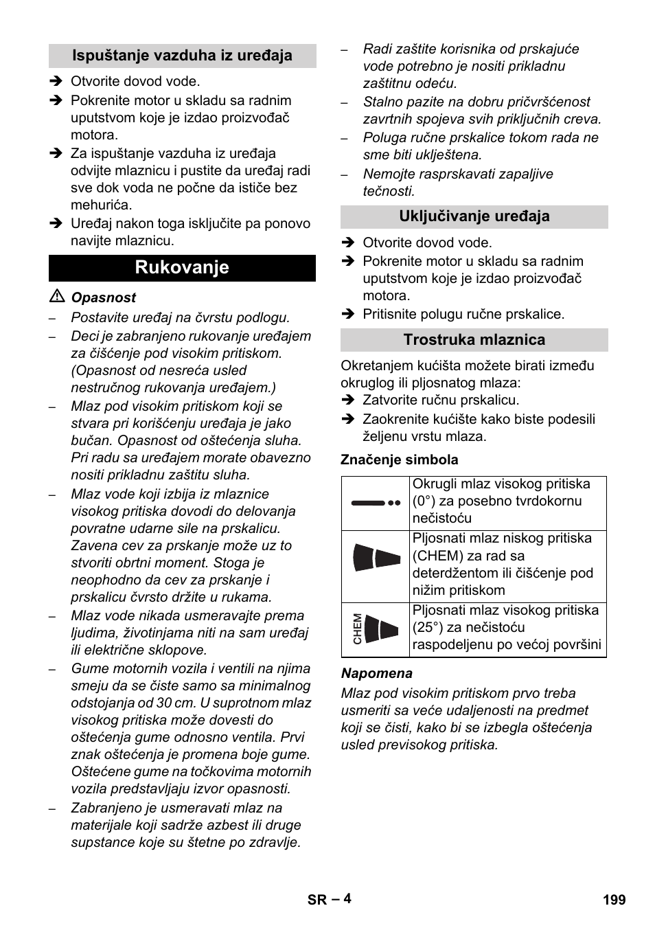 Rukovanje | Karcher HD 801 B User Manual | Page 199 / 254