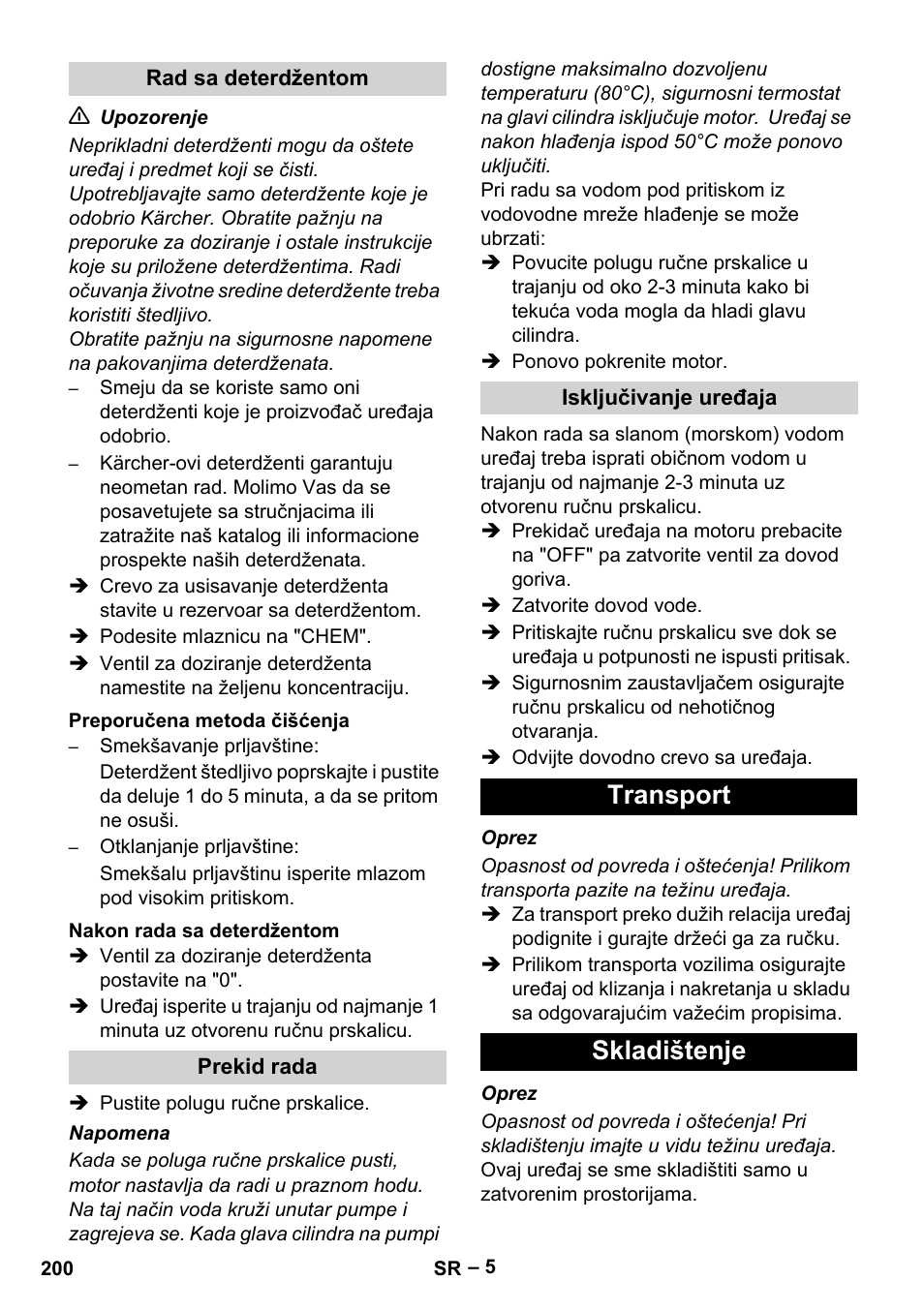 Transport skladištenje | Karcher HD 801 B User Manual | Page 200 / 254