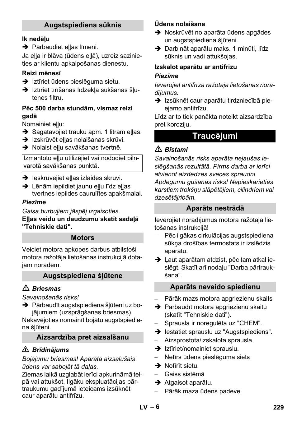 Traucējumi | Karcher HD 801 B User Manual | Page 229 / 254
