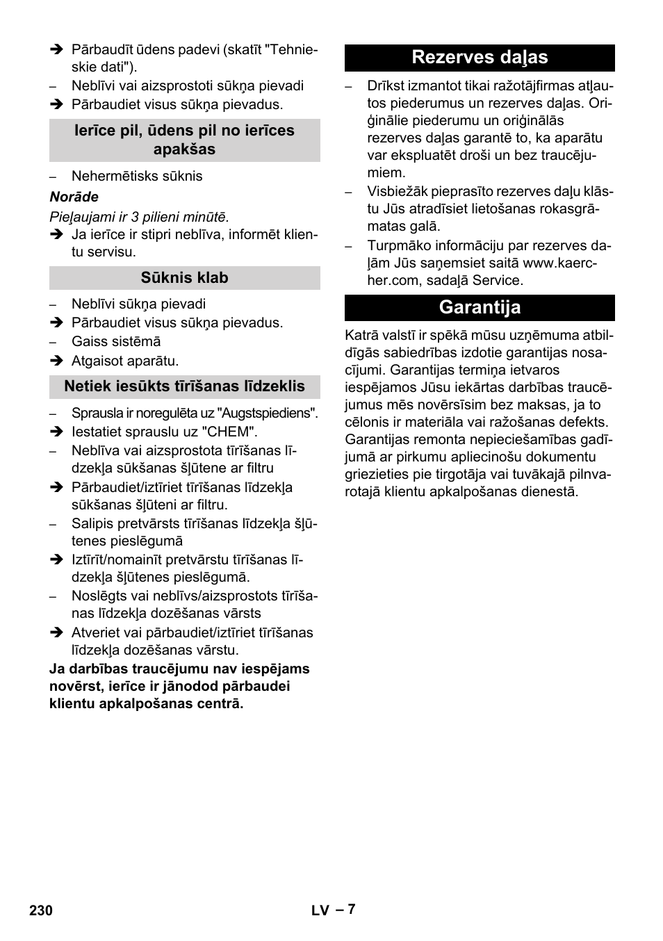 Rezerves daļas garantija | Karcher HD 801 B User Manual | Page 230 / 254