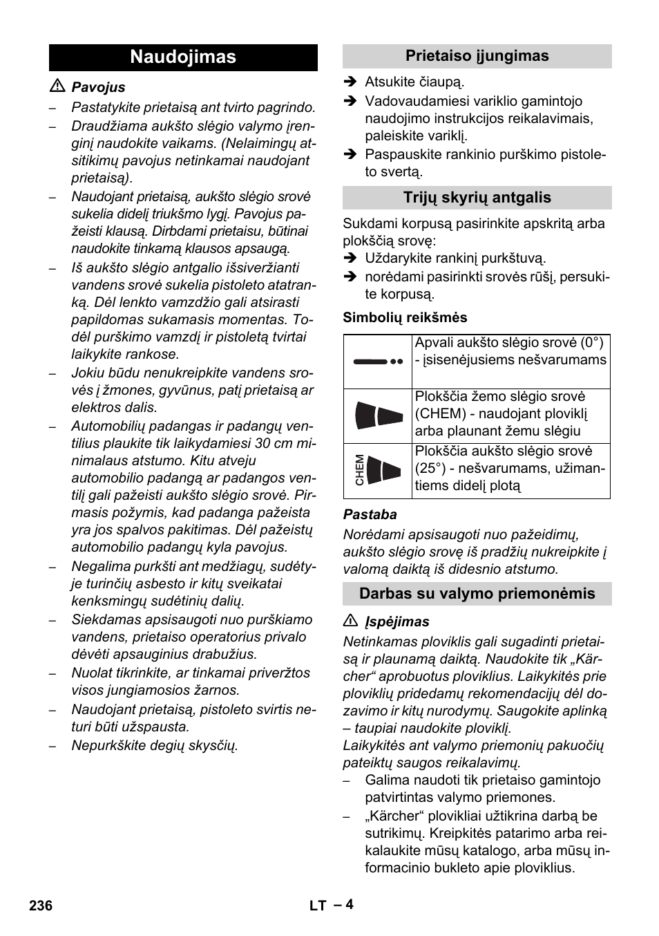 Naudojimas | Karcher HD 801 B User Manual | Page 236 / 254