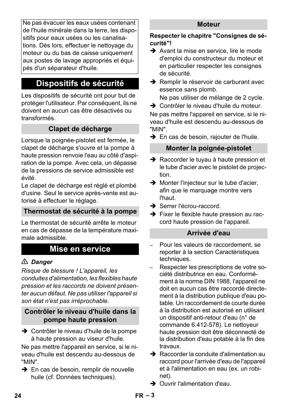 Dispositifs de sécurité, Mise en service | Karcher HD 801 B User Manual | Page 24 / 254