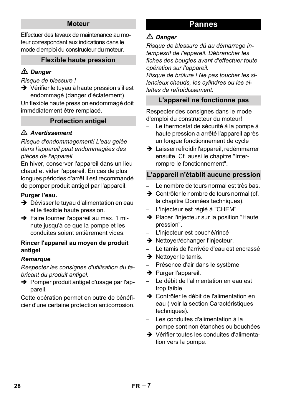 Pannes | Karcher HD 801 B User Manual | Page 28 / 254