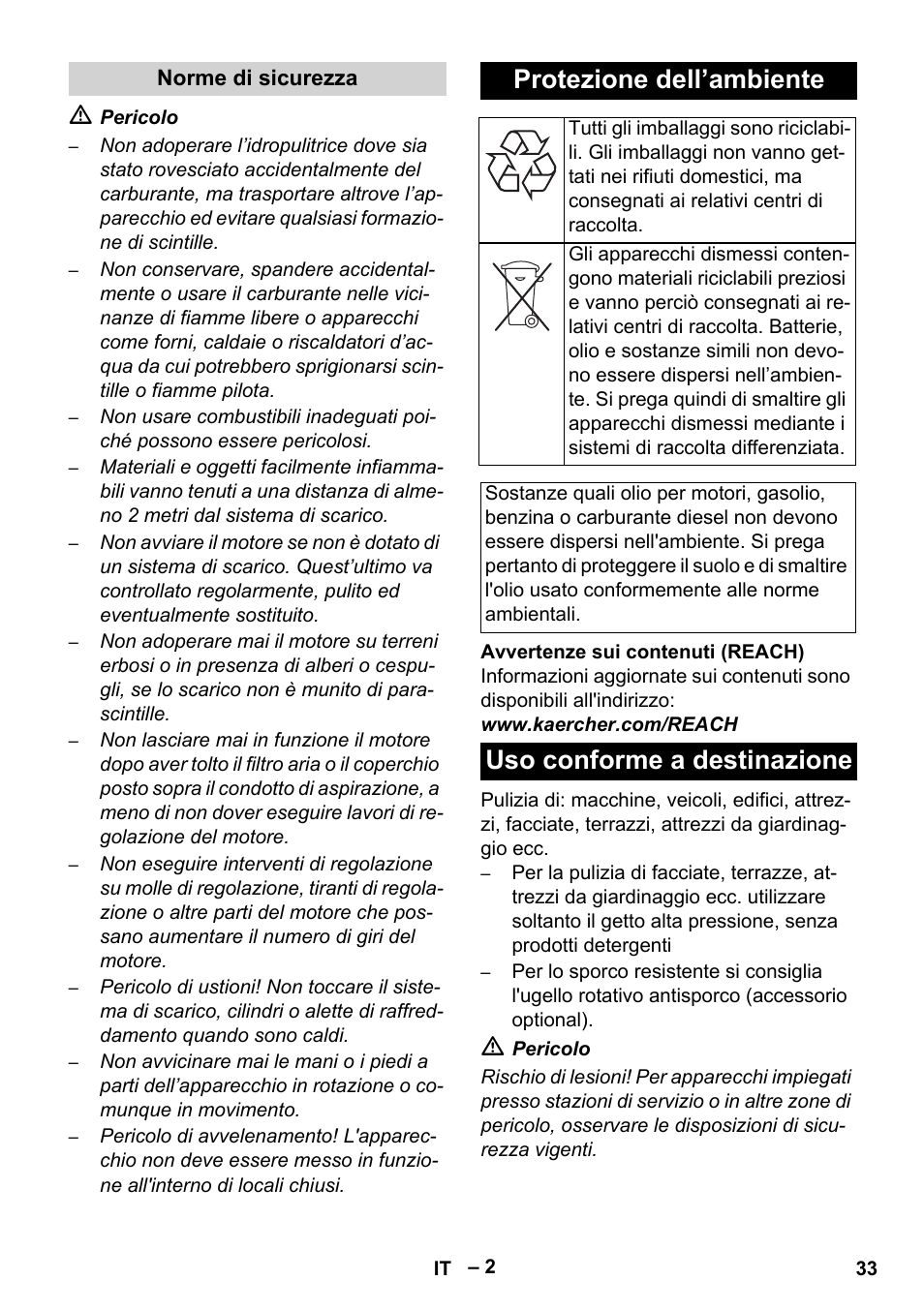 Protezione dell’ambiente, Uso conforme a destinazione | Karcher HD 801 B User Manual | Page 33 / 254