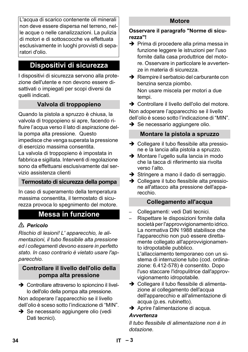 Dispositivi di sicurezza, Messa in funzione | Karcher HD 801 B User Manual | Page 34 / 254