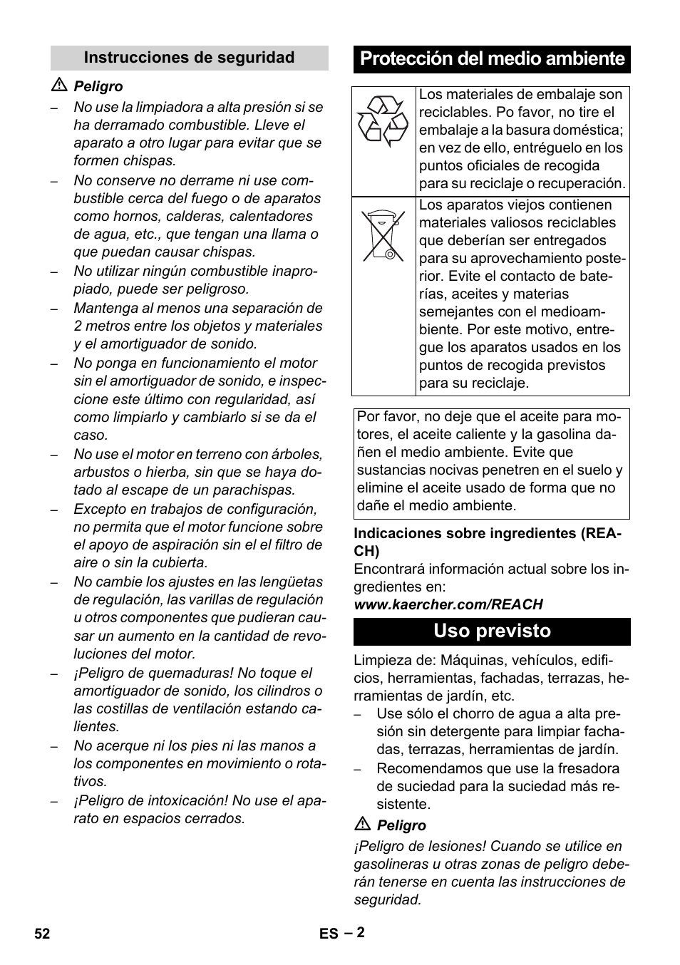 Protección del medio ambiente, Uso previsto | Karcher HD 801 B User Manual | Page 52 / 254