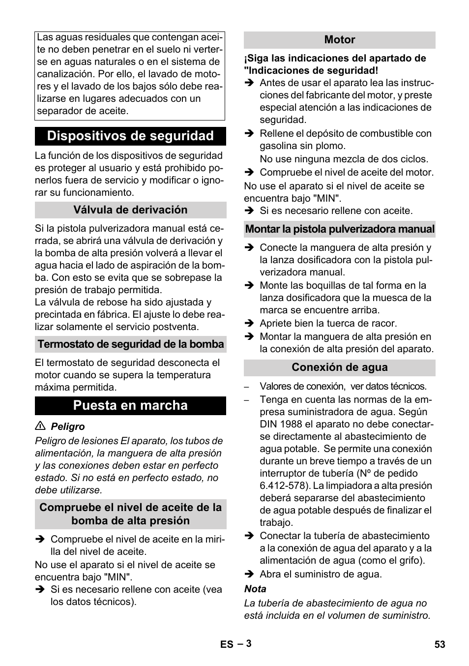 Dispositivos de seguridad, Puesta en marcha | Karcher HD 801 B User Manual | Page 53 / 254