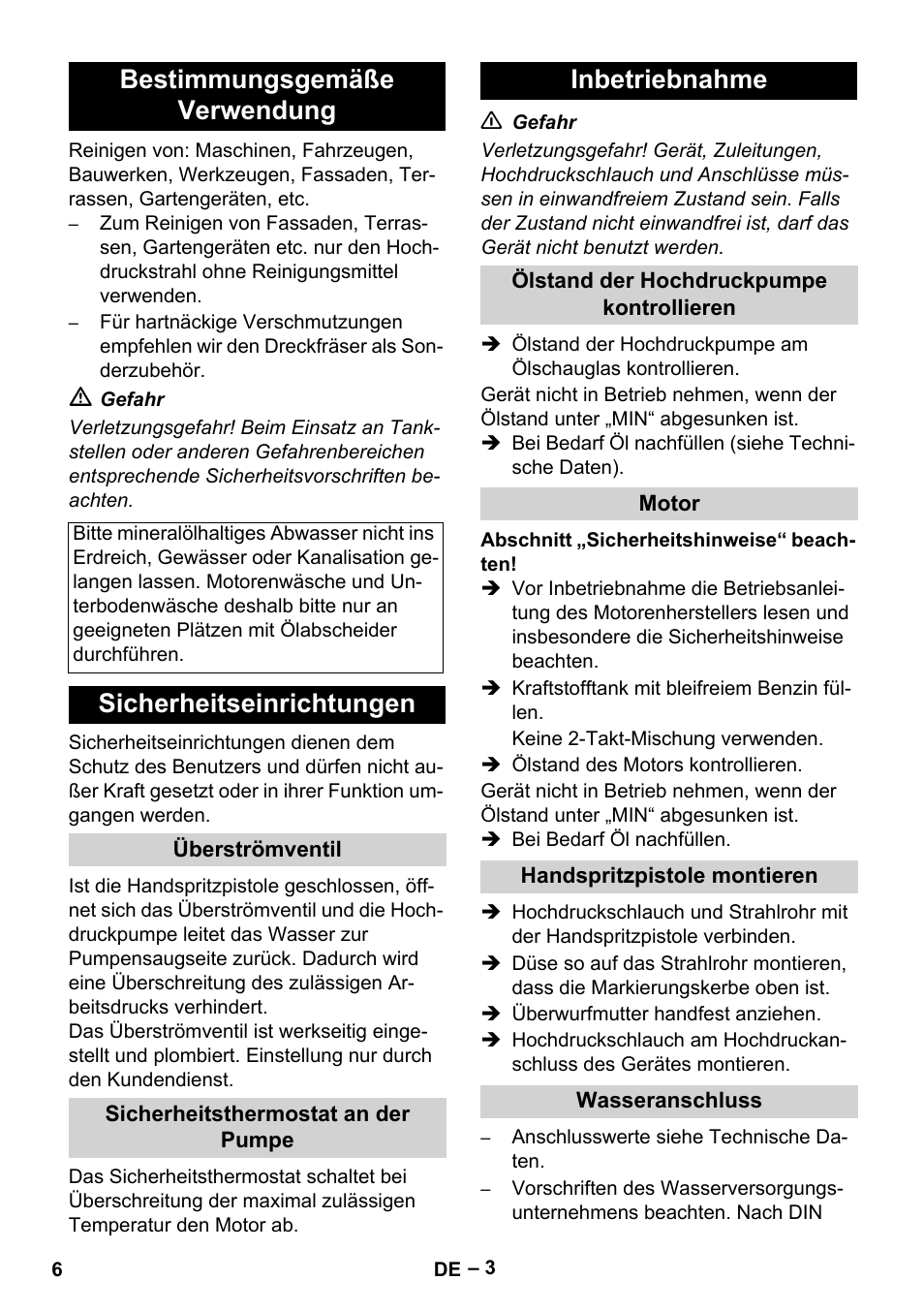 Bestimmungsgemäße verwendung, Sicherheitseinrichtungen, Inbetriebnahme | Karcher HD 801 B User Manual | Page 6 / 254