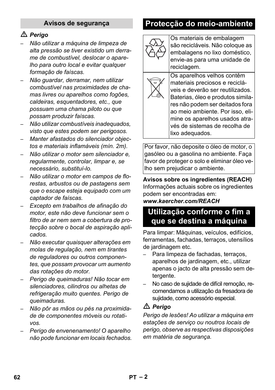 Protecção do meio-ambiente | Karcher HD 801 B User Manual | Page 62 / 254