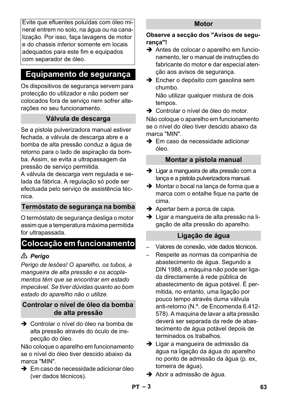 Equipamento de segurança, Colocação em funcionamento | Karcher HD 801 B User Manual | Page 63 / 254