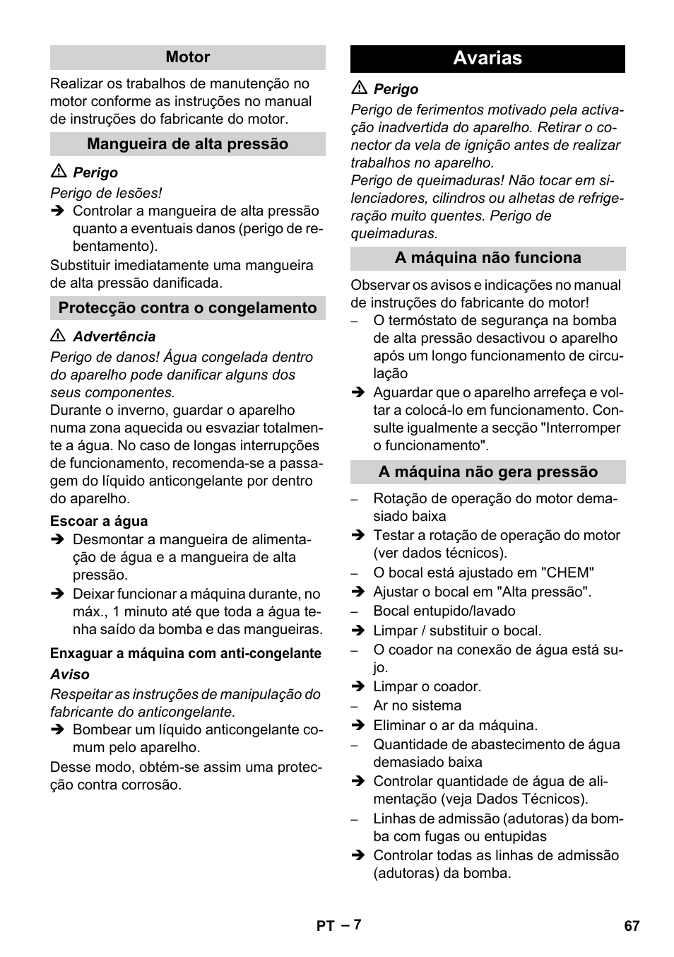 Avarias | Karcher HD 801 B User Manual | Page 67 / 254