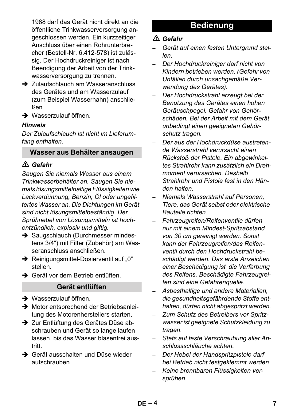 Bedienung | Karcher HD 801 B User Manual | Page 7 / 254