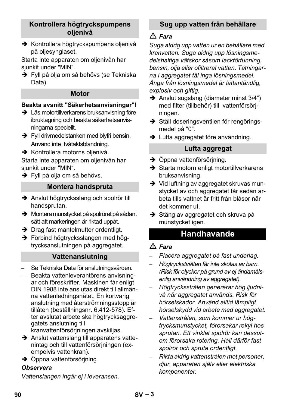 Handhavande | Karcher HD 801 B User Manual | Page 90 / 254