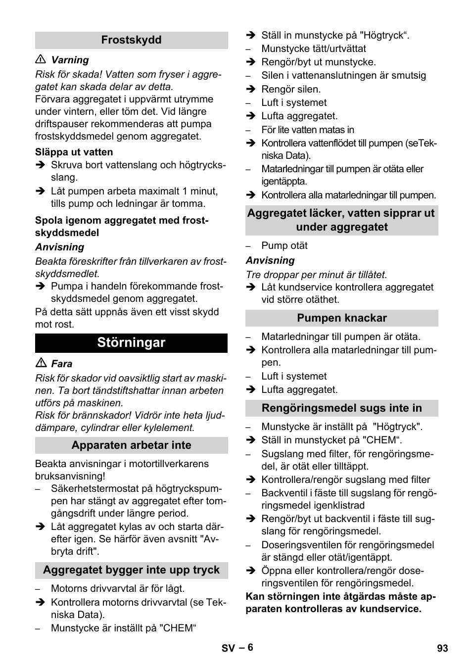 Störningar | Karcher HD 801 B User Manual | Page 93 / 254