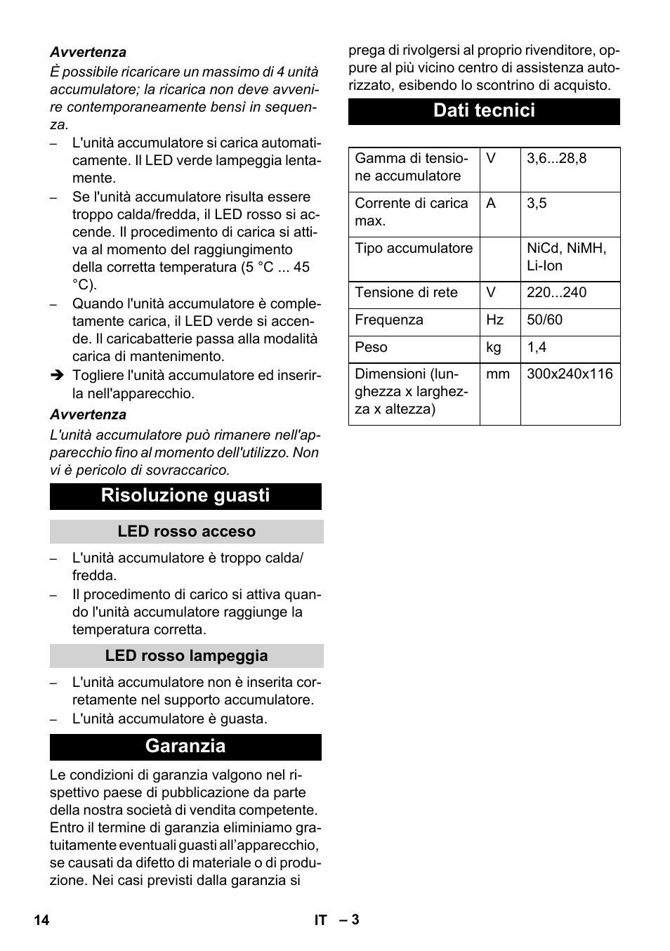 Risoluzione guasti, Garanzia dati tecnici | Karcher BR 30-4 C Bp Pack User Manual | Page 14 / 84