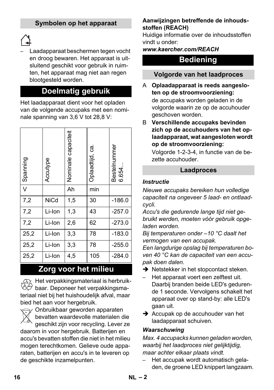 Doelmatig gebruik, Zorg voor het milieu bediening | Karcher BR 30-4 C Bp Pack User Manual | Page 16 / 84