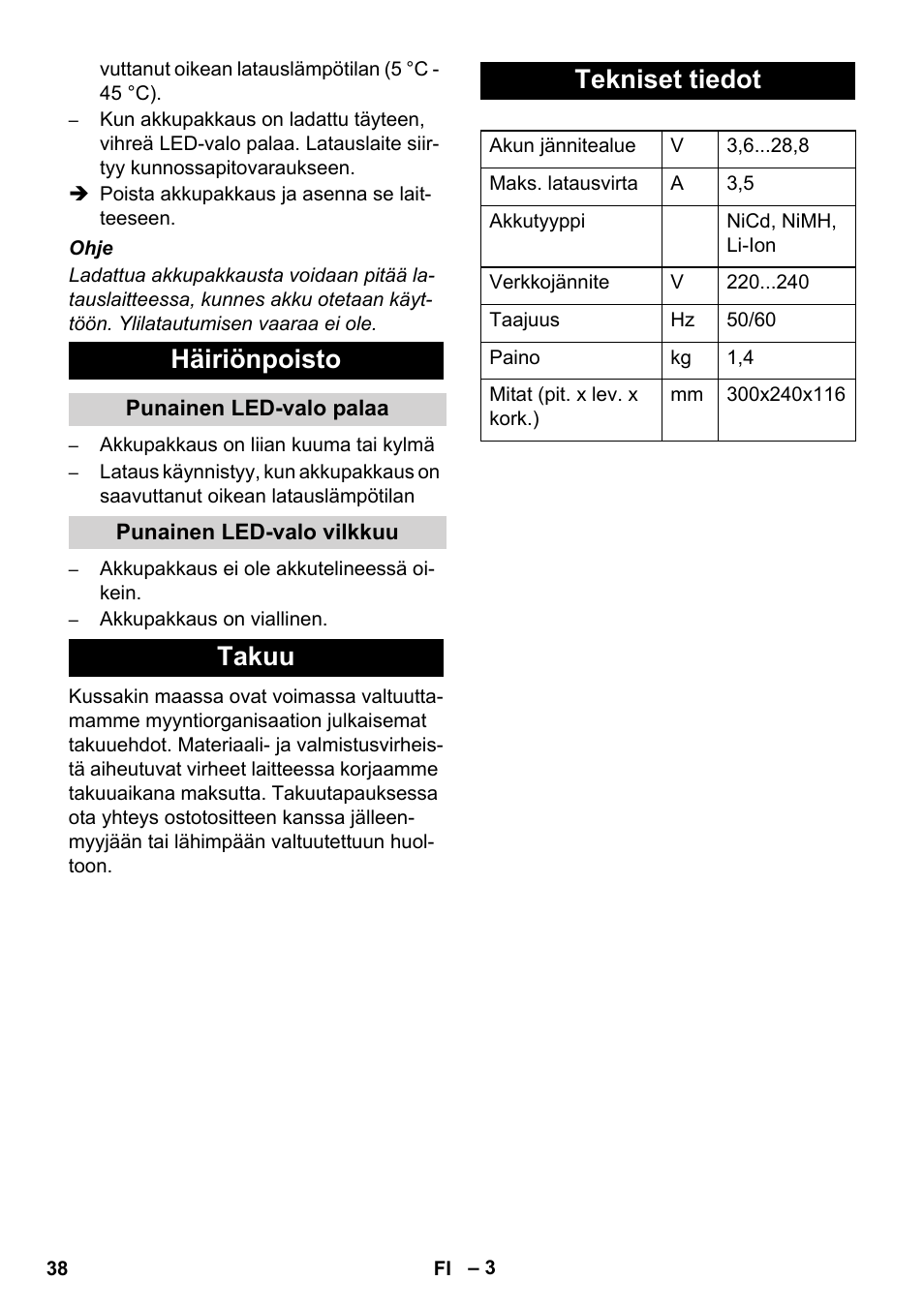 Häiriönpoisto, Takuu tekniset tiedot | Karcher BR 30-4 C Bp Pack User Manual | Page 38 / 84