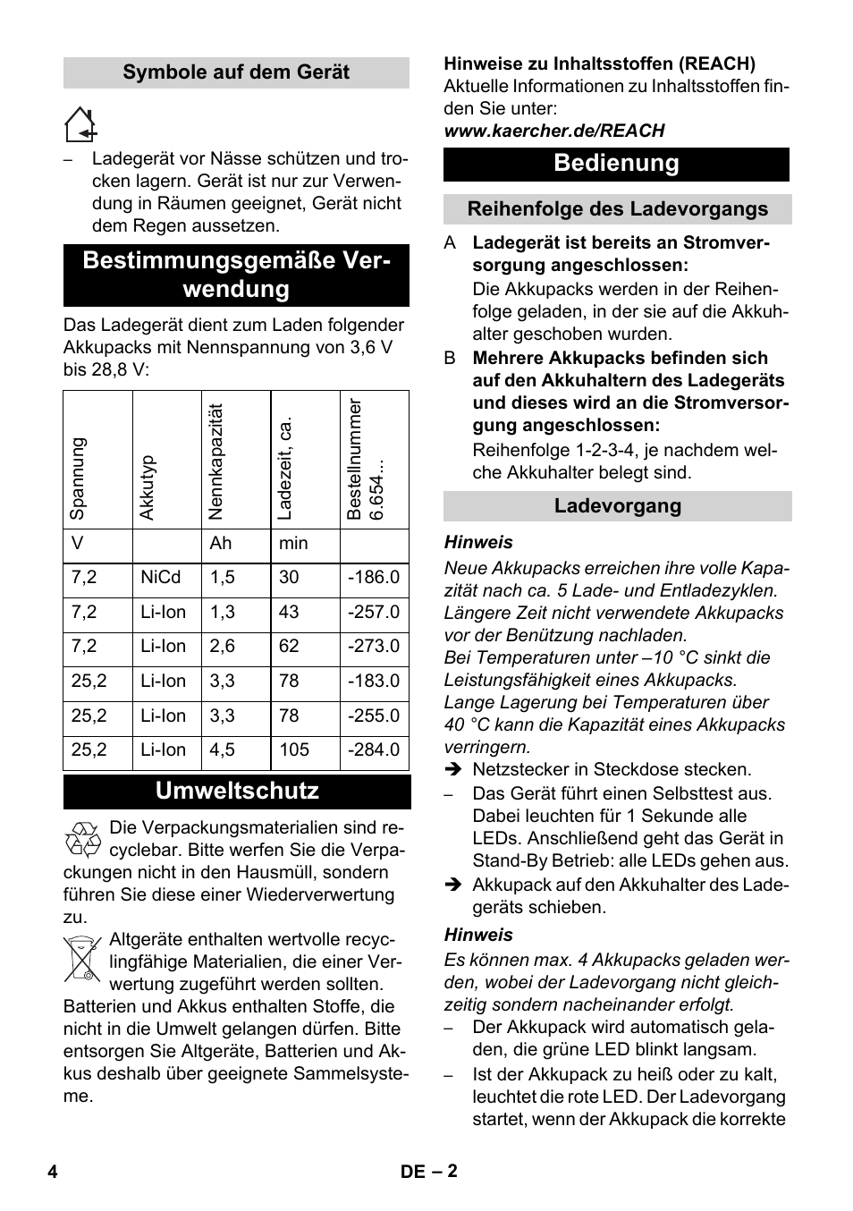 Bestimmungsgemäße ver- wendung, Umweltschutz bedienung | Karcher BR 30-4 C Bp Pack User Manual | Page 4 / 84