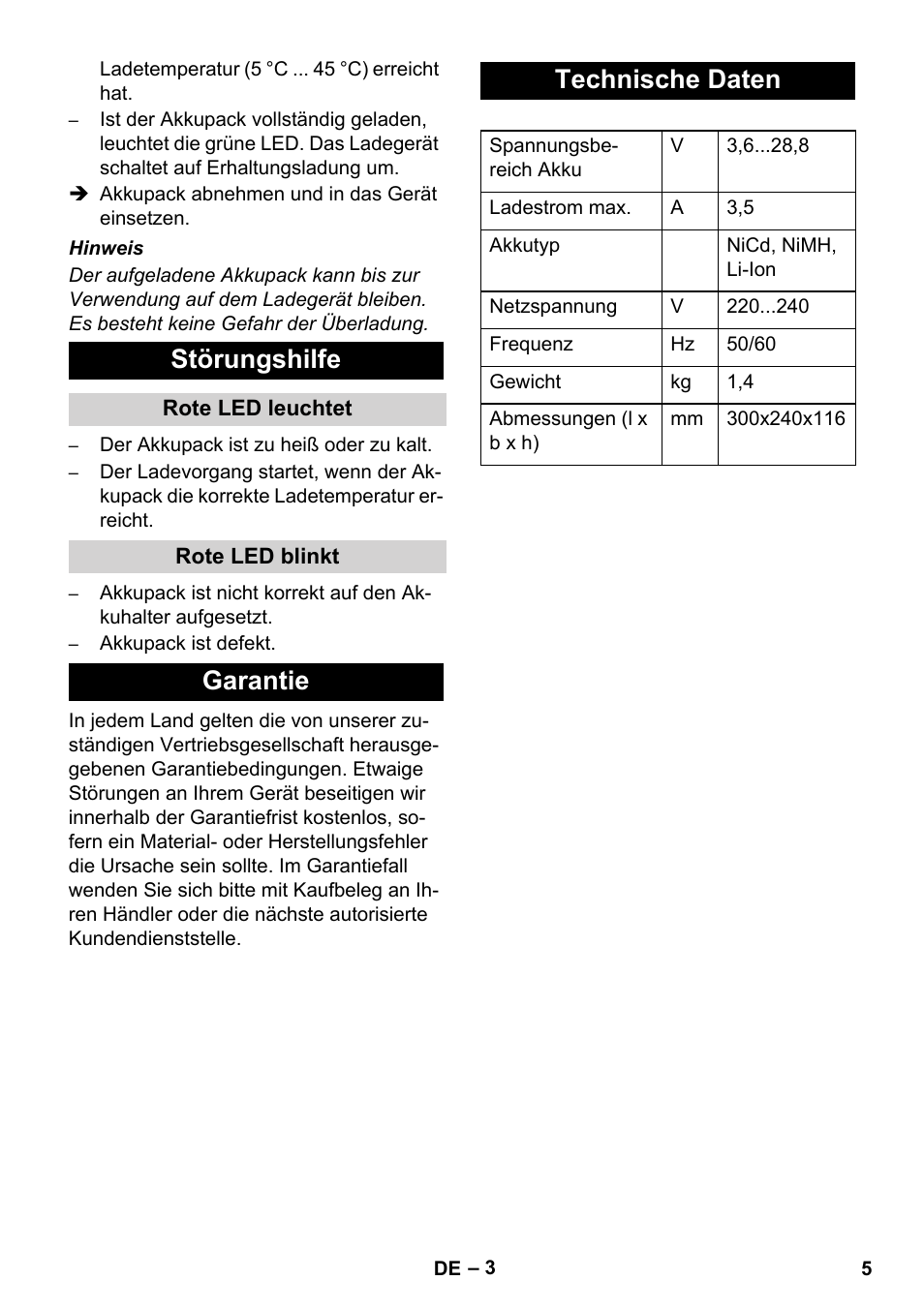 Störungshilfe, Garantie technische daten | Karcher BR 30-4 C Bp Pack User Manual | Page 5 / 84