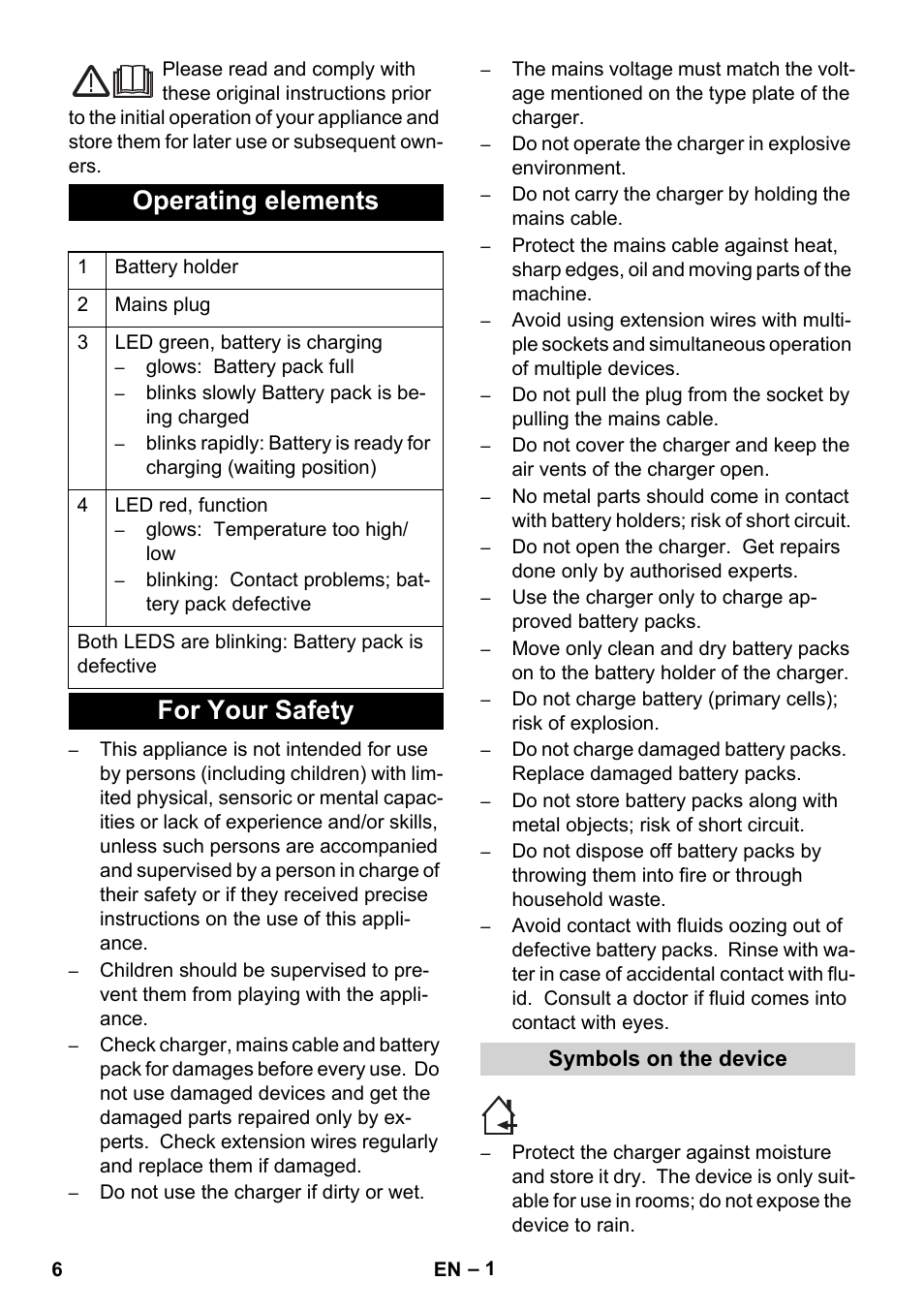 English, Operating elements, For your safety | Karcher BR 30-4 C Bp Pack User Manual | Page 6 / 84