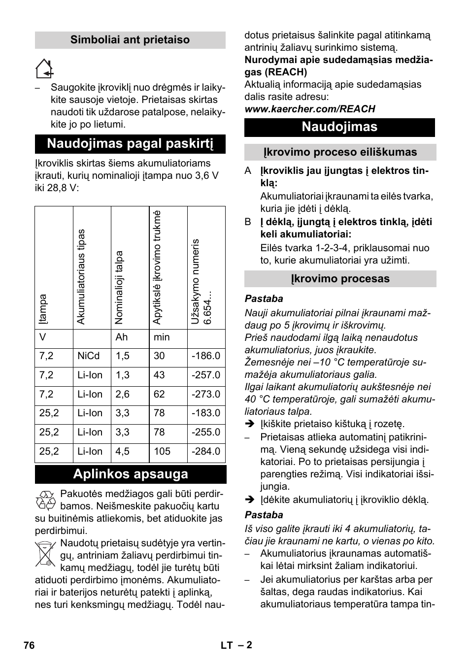 Naudojimas pagal paskirtį, Aplinkos apsauga naudojimas | Karcher BR 30-4 C Bp Pack User Manual | Page 76 / 84